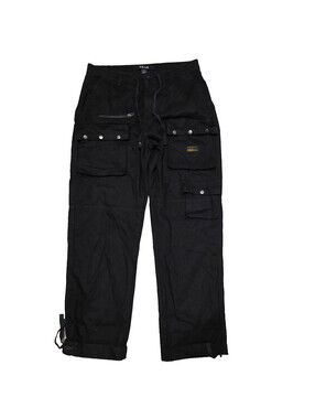 Akoo Logo  Mens Cargo Hip Hop Pants Black Snap button  Multi Pockets Size 36x32